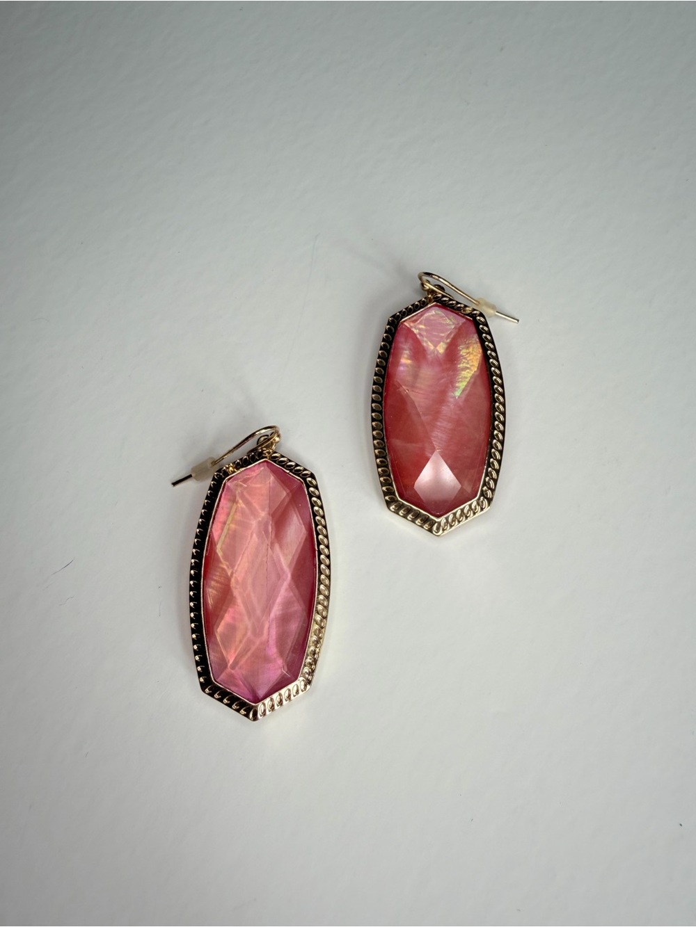 Pink Faceted Drop Earrings with Gold Trim
